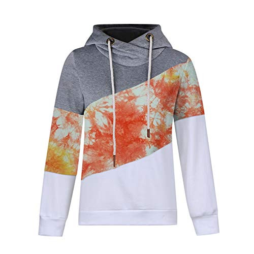 XUEJIN Womens Cowl Neck Hoodie Tie-Dye Stripe Tunic Long Sleeve Color Block Sweatshirt Casual Pullover Drawstring Tops