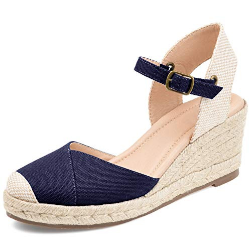 LAICIGO Womens Espadrilles Wedge Sandals  Cap Toe Ankle Strap with Buckle  Slingback Summer Platform Shoes