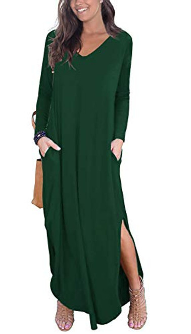 GRECERELLE Women s Casual Loose Pocket Long Dress Long Sleeve Split Maxi Dresses Dark Green X-Small GRECERELLE Women s Casual Loose Pocket Long Dress Long Sleeve Split Maxi Dresses Dark Green X-Small