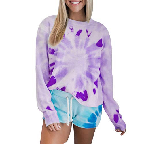 Boomboom Women s Casual Loose Autumn Winter Color Block Crewneck Long Sleeve Loose Pullover Sweatshirt Tops Purple