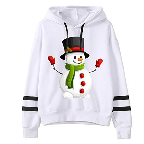 Forwelly Women s Plus Size Christmas Sweatshirts Hooded Ladies Snowman Print Long Sleeve Hoodies Pullover Tops Blouse White