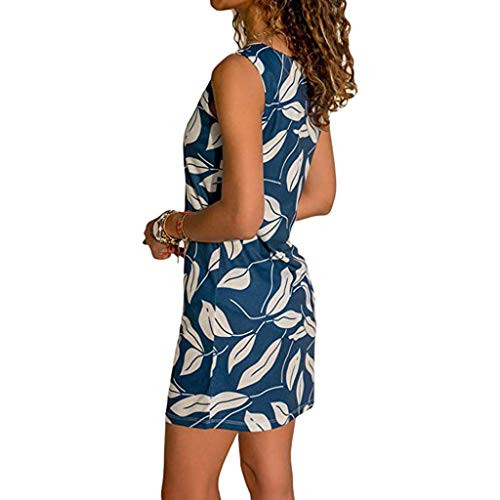 Summer Dresses for Women Print Color Block Sleeveless Dress A-Line Maxi Mini Sundress Blue