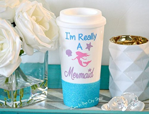 Mermaid Mug  Im Really a Mermaid  Mermaid Gift  Mermaid Glitter Mug  Personalized Glitter Mug  Glitter Travel Mug  Glitter Tumbler