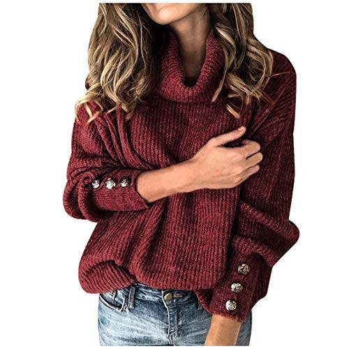 Womens Sweaters Pullover Chunky Lamonyer Women s Sweaters Casual Long Sleeve Crewneck Color Block Patchwork Pullover Knit Sweater Tops Red