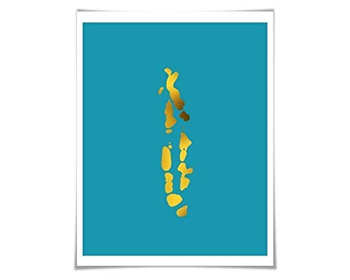 Maldives Map Gold Foil Art Print. Gold. Silver. Copper. 36 Colours 3 Sizes. Country Travel Poster