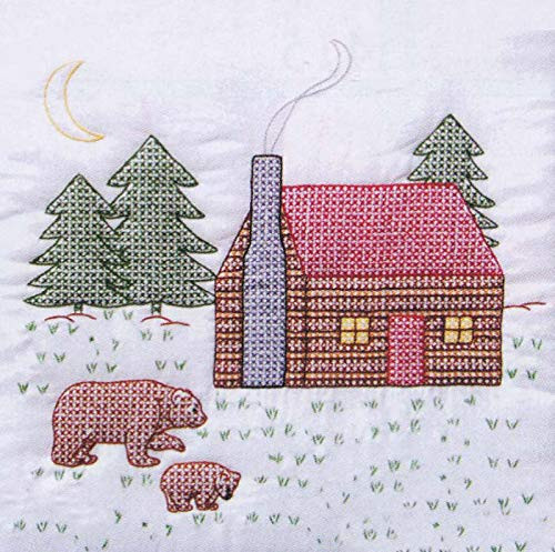 Stamped White Quilt Blocks 18x18 6 Pkg-Cabin  and  Bears