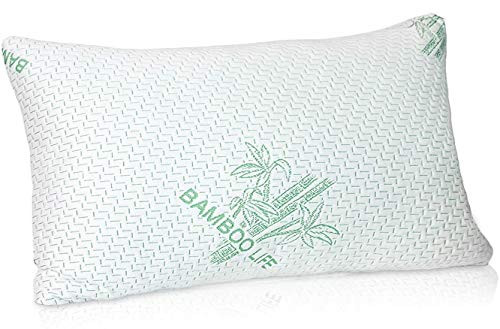 Bamboo Pillow  Premium Bamboo  Super Soft Bed Pillow for Sleeping  Back  Stomach  Side Sleeper - Adjustable Pillow with Shredded Memory Foam - Washable and Hypoallergenic Cover  Queen  Pack of 1