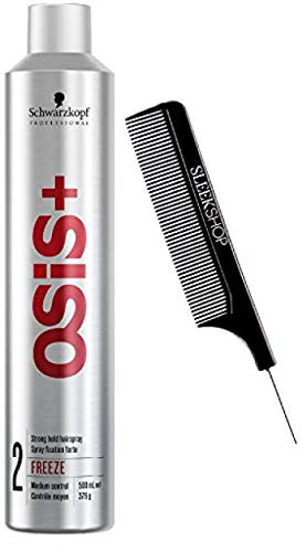 Schwarzkopf OSIS  plus FREEZE FINISH 2 Strong Hold Hairspray  MEDIUM CONTROL  with Sleek Steel Pin Tail Comb   15 oz   430 g - LARGE
