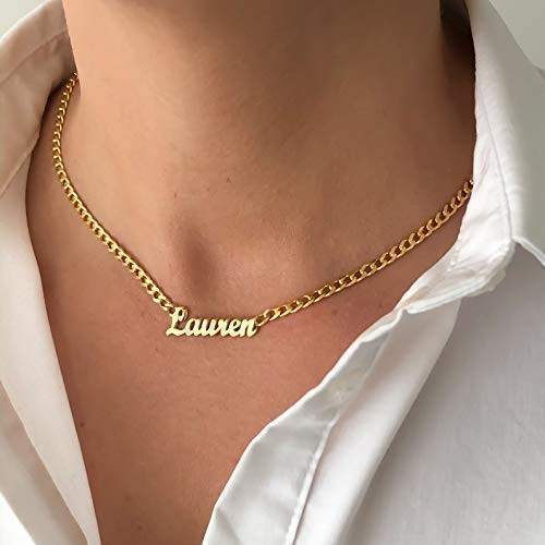 Name Necklace Personalized with Curb Chain  Dainty Custom Necklace with Name for Women 925 Sterling Silver Gothic Style Customized Nameplate Necklace Gift for Christmas