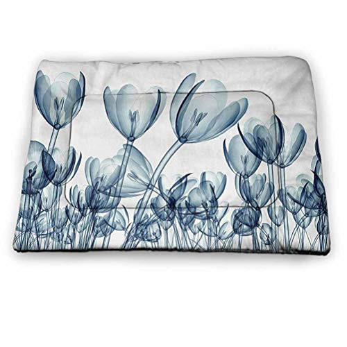 DayDayFun Flower Pet Sleeping Mat Bunch of Different Size Flowers with X-Rays Complex Structures of Mother Nature Art Easy-to-Clean Pet Mat Teal White Size 23 inchx15.5 inch