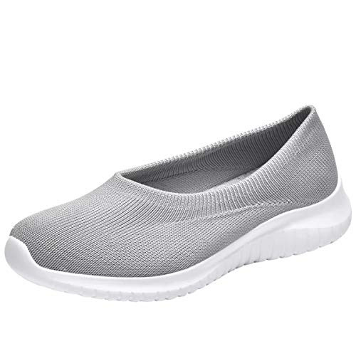 konhill Women s Tennis Walking Shoes - Breathable Casual Work Slip-on Sneakers 7 US Light Gray