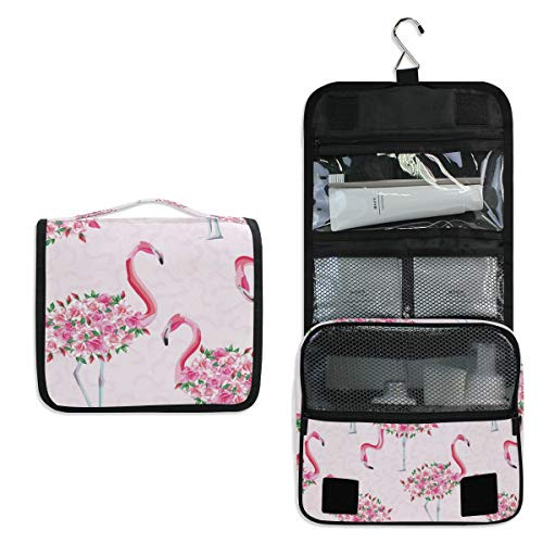 ALAZA Pink Flamingo Rose Flower Travel Toiletry Bag Hanging Multifunction Cosmetic Case Portable Makeup Pouch Organizer with Hook ALAZA Pink Flamingo Rose Flower Travel Toiletry Bag Hanging Multifunction Cosmetic Case Portable Makeup Pouch Organizer with Hook