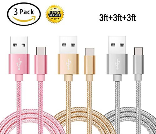USB Type C Cable, BLUELEC [3Pack 3FT] USB C Cable Extra Long Nylon Braided Charger Cord for Samsung Galaxy S9 S8,LG G6 G5 V20,Google Nexus 5X/6P,Nintendo Switch,MacBook and More (Pink/Gold/Grey-3ft)