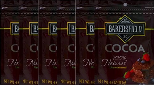 NEW Bakersfield Cocoa 100 percent natural Unsweetened Net Wt 4Oz 6 NEW Bakersfield Cocoa 100 percent natural Unsweetened Net Wt 4Oz 6