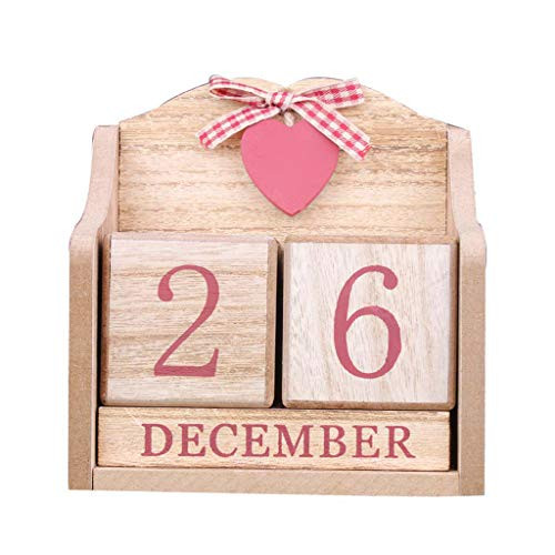 Sixinu Vintage Wooden Perpetual Calendar Month Date Display Eternal Blocks Photography Props Desktop Accessories Home Office Decoration
