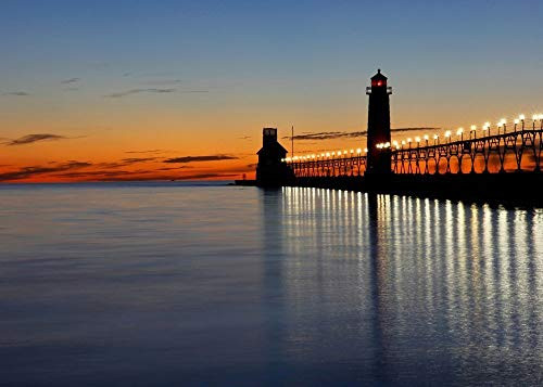 Grand Haven Lighthouse Romance art print  Lake Michigan sunset photography  photo paper or canvas picture  5x7 to 24x36 inches large wall decor