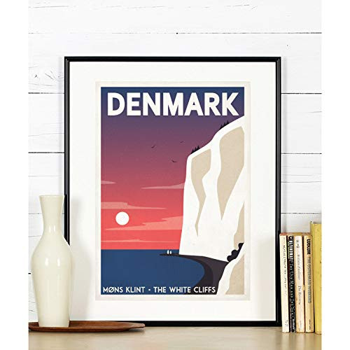 Travel poster  Denmark  Mons Klint  White Cliffs  Scandinavia  Scandinavian landscape  travel art print  tourist poster