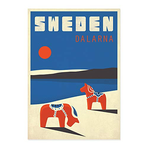 Sweden  Dalarna  Travel poster  Dala horse  Horses  Scandinavia  Scandinavian landscape  travel art print  tourist poster