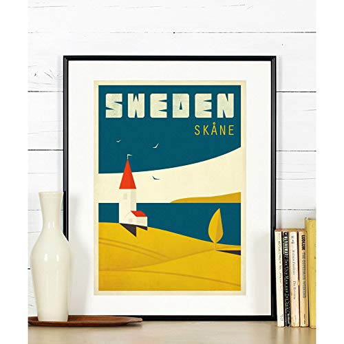 Travel poster  Sweden  Skane  Scandinavia  Scandinavian landscape  travel art print  tourist poster