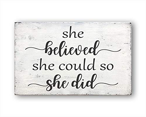She Believed She Could So She Did  Vintage Wood Sign Rustic Wooden Signs Wood Block Plaque Wall Decor Art Farmhouse Home Decoration Gift - 7x12 inch