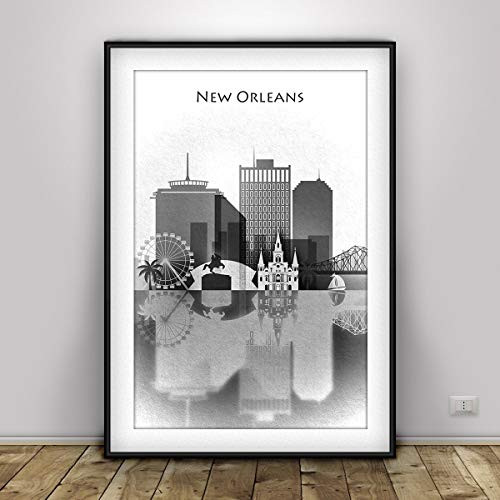 New Orleans Black and White Skyline  New Orleans Print  New Orleans Decor  New Orleans Painting  Louisiana print  Unframed print