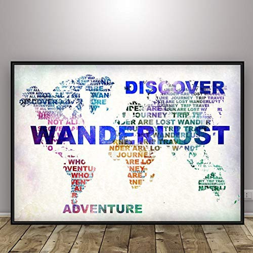 World Map Posters  Word Continents  Quotes Text print  watercolor Map poster  Wanderlust  Discover  World map poster  Travel map  Unframed print