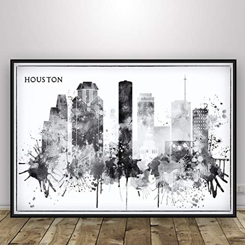 Houston Black and White Print  Skyline  Houston Poster  Black Watercolor Wall Art  Texas Watercolor Cityscape  Wall Decor  City Print  Travel  Home Decor  Unframed print