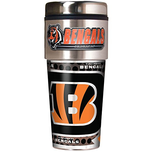 NFL Cincinnati Bengals Metallic Travel Tumbler Stainless Steel and Black Vinyl 16-Ounce NFL Cincinnati Bengals Metallic Travel Tumbler Stainless Steel and Black Vinyl 16-Ounce