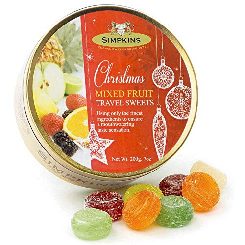 Simpkins Christmas Travel Sweets Tin Mixed Fruits Drops 200g