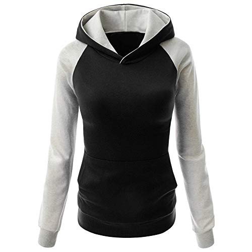 Sttech1 Women Fashion Casual Color Block Long Sleeve Pullover Hooded Sweatshirt Blouse with Pocket