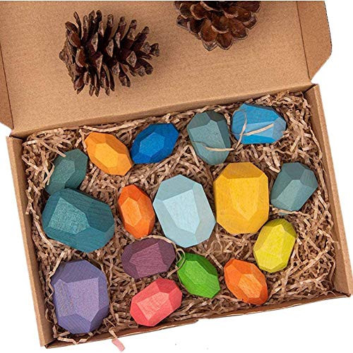 DNGIERV Wooden Building Blocks Set Lightweight Natural Balancing Blocks Colored Wooden Stones Stacking Game Rock Blocks Educational Puzzle Toy