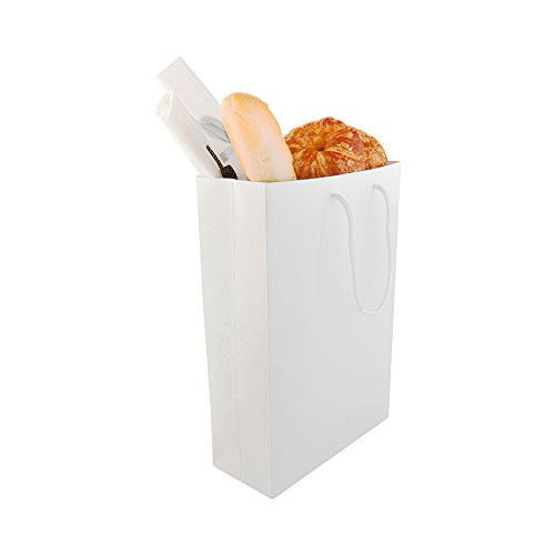 Glossy Shopping  and  Takeout Bag with Rope Handles 9.5 x 14 inch 10ct Box  Large  White - Restaurantware