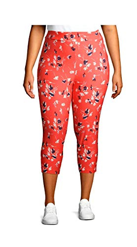 Terra  and  Sky Women s Plus Size Super Soft Sueded Printed Capri Leggings  3X  Coral Sunshine Ditsy