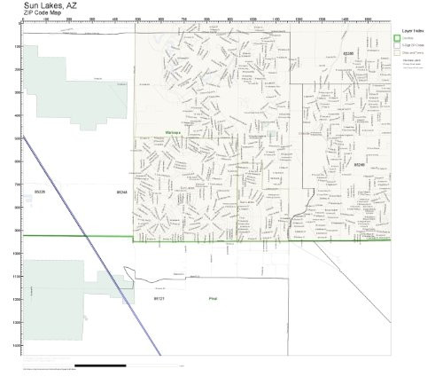 ZIP Code Wall Map of Sun Lakes  AZ ZIP Code Map Not Laminated