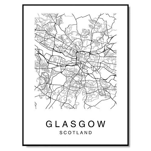Glasgow Map Wall Art Poster Print Scotland United Kingdom City Map Street Black and White Glasgow Map Wall Art Poster Print Scotland United Kingdom City Map Street Black and White