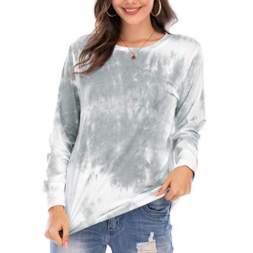 Women Long Sleeve Shirts Women s Casual Color Block Tie Dye Crewneck Long Sleeve Loose Pullover Sweatshirt Tops
