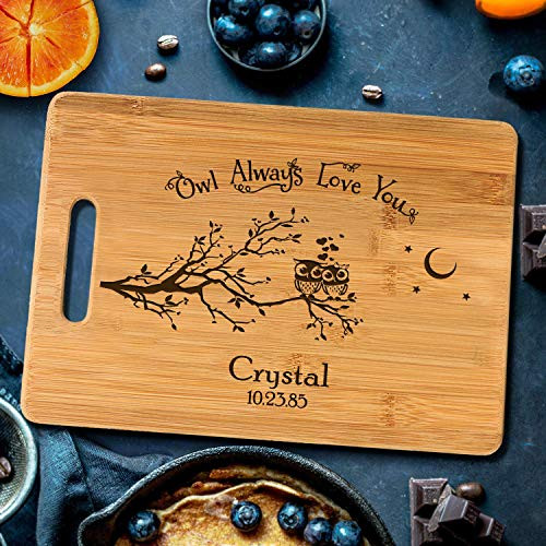 Personalized Cutting Board Engraved Chopping Board Handle Owl Always Love You
