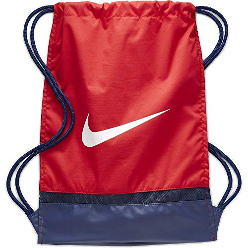 Nike Brasilia Training Gymsack  Drawstring Backpack with Zippered Sides  Water-Resistant Bag  University Red Blue White