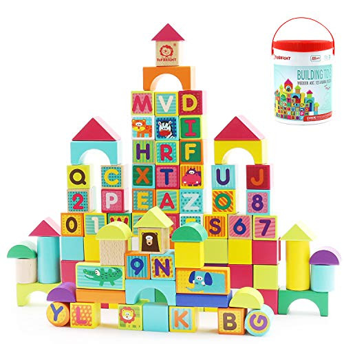 Wooden Building Blocks for Toddlers 1-3 Children Building Block Sets Alphabet Blocks for Kids 100 Piece