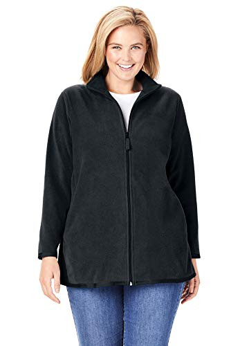 Woman Within Women s Plus Size Zip-Front Microfleece Jacket Fleece - 2X  Black