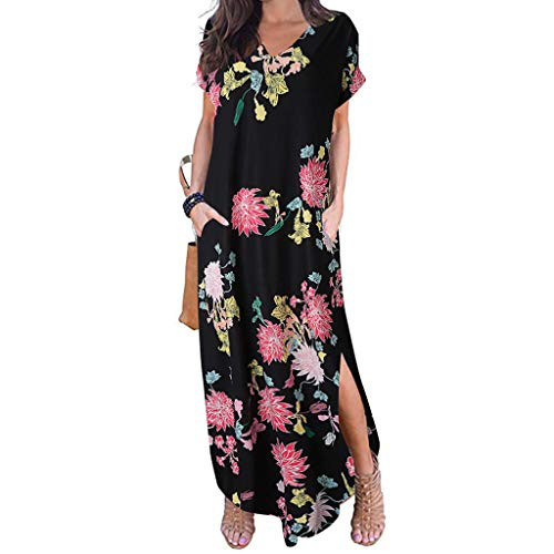 KYLEON Women s Short Sleeve Floral Printed Maxi Dress with Pockets Boho Loose Tunics Long Casual Summer Beach Sundress KYLEON Women s Short Sleeve Floral Printed Maxi Dress with Pockets Boho Loose Tunics Long Casual Summer Beach Sundress