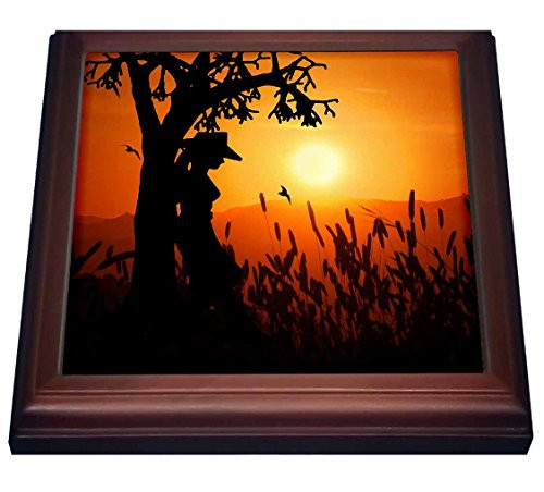 3dRose Sunset Cowgirl Western Themed for a Nice Country Life Feel Trivet with Ceramic Tile  8 by 8 inch  Brown