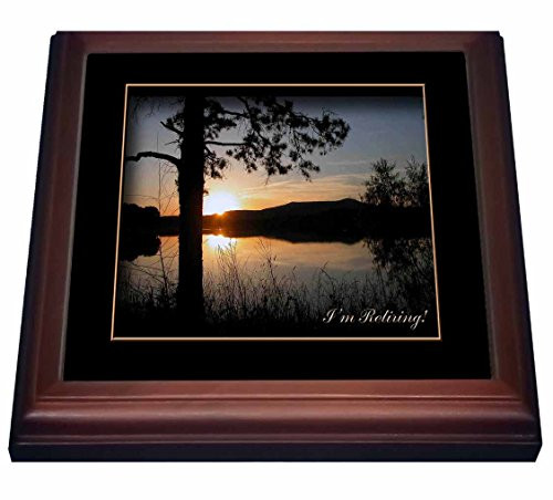 3dRose Im Retiring  Mountain Lake Sunset Trivet with Ceramic Tile  8 by 8 inch  Brown