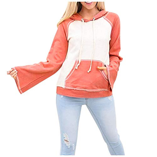 Hemlock Women Drawstring Hoodies Long Sleeve Hooded Sweatshirt Color Block Shirts Sports Blouse Hooded Pullover Tops Pink