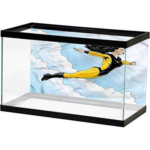 ScottDecor Superhero Aquarium Photography Background Strong Woman Sky Clouds Background Poster Backdrop Decoration Paper L24 X H12 Inch
