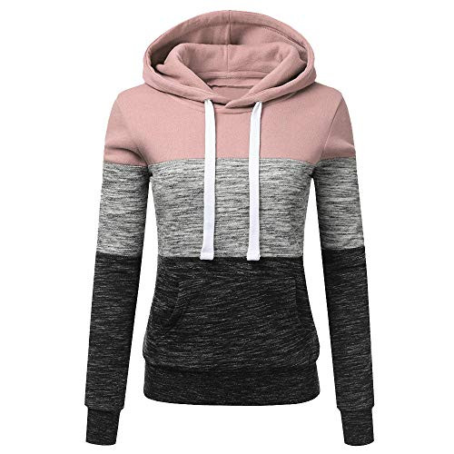 Women Pullover Hoodie Sweatshirt Color Block Hoodies Casual Patchwork Hooded Sweaters Tops