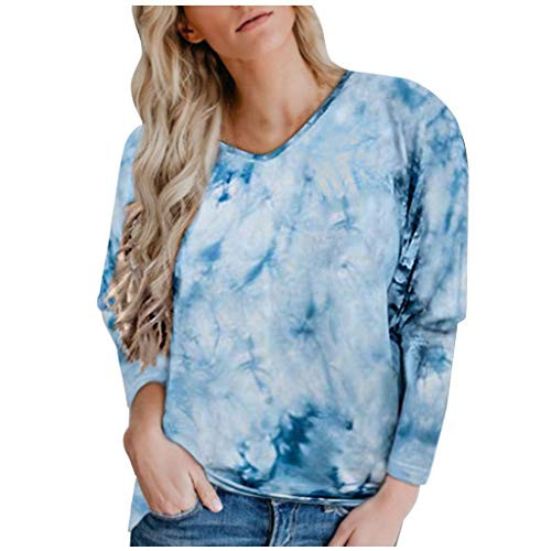 Eoeth Women s Casual Tie-Dye V Neck Long Sleeve Loose Pullover Tops Color Block Sweatshirt Tops Blue Eoeth Women s Casual Tie-Dye V Neck Long Sleeve Loose Pullover Tops Color Block Sweatshirt Tops Blue