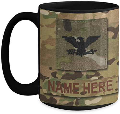 US Air Force  USAF  Colonel  Col  O6 OCP Coffee Cup - Personalized Military OCP Uniform 15 oz Mug - Customize with Name Text Rank  Black