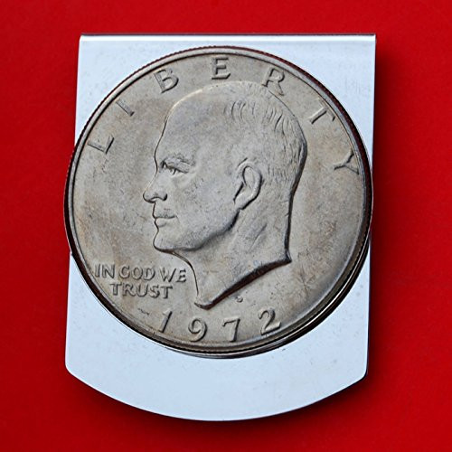 US 1972 Eisenhower Dollar BU Uncirculated Coin Stainless Steel Large Money Clip NEW - Wide Design