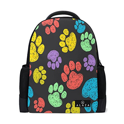 Use4 Colorful Paw Print Watercolor Polyester Backpack School Travel Bag